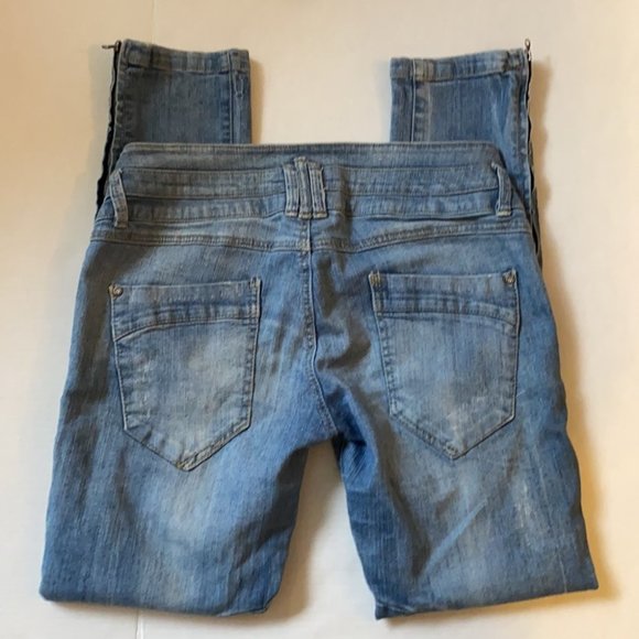 Zara TRF vintage women’s Y2K distressed 4 button zip fly patchwork jeans size 10 - Picture 7 of 16